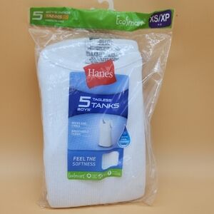 Hanes Boys' White XS (size 4-5) Tagless Tanks 5-Pack - New In Package